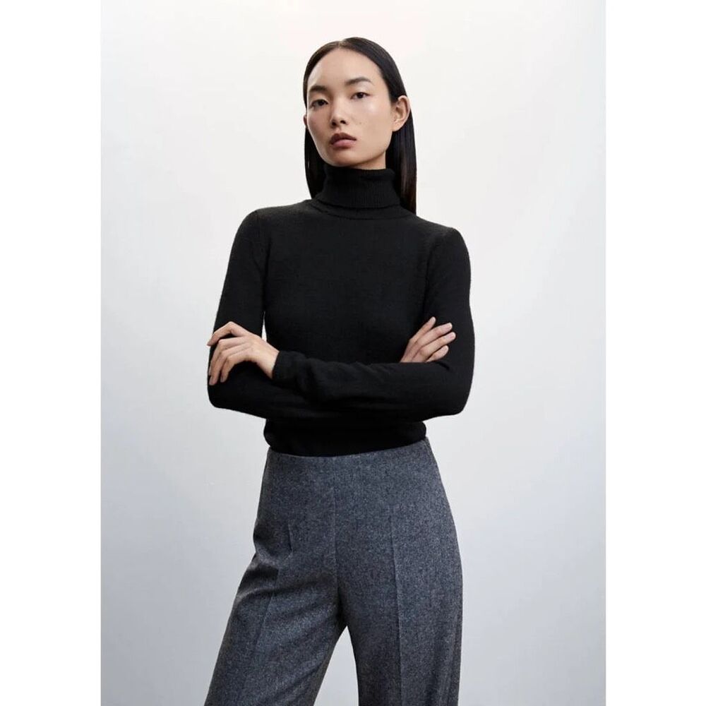 MNG Mango Women's Turtleneck Wool Blend senseicv Black Sweater Medium NWT